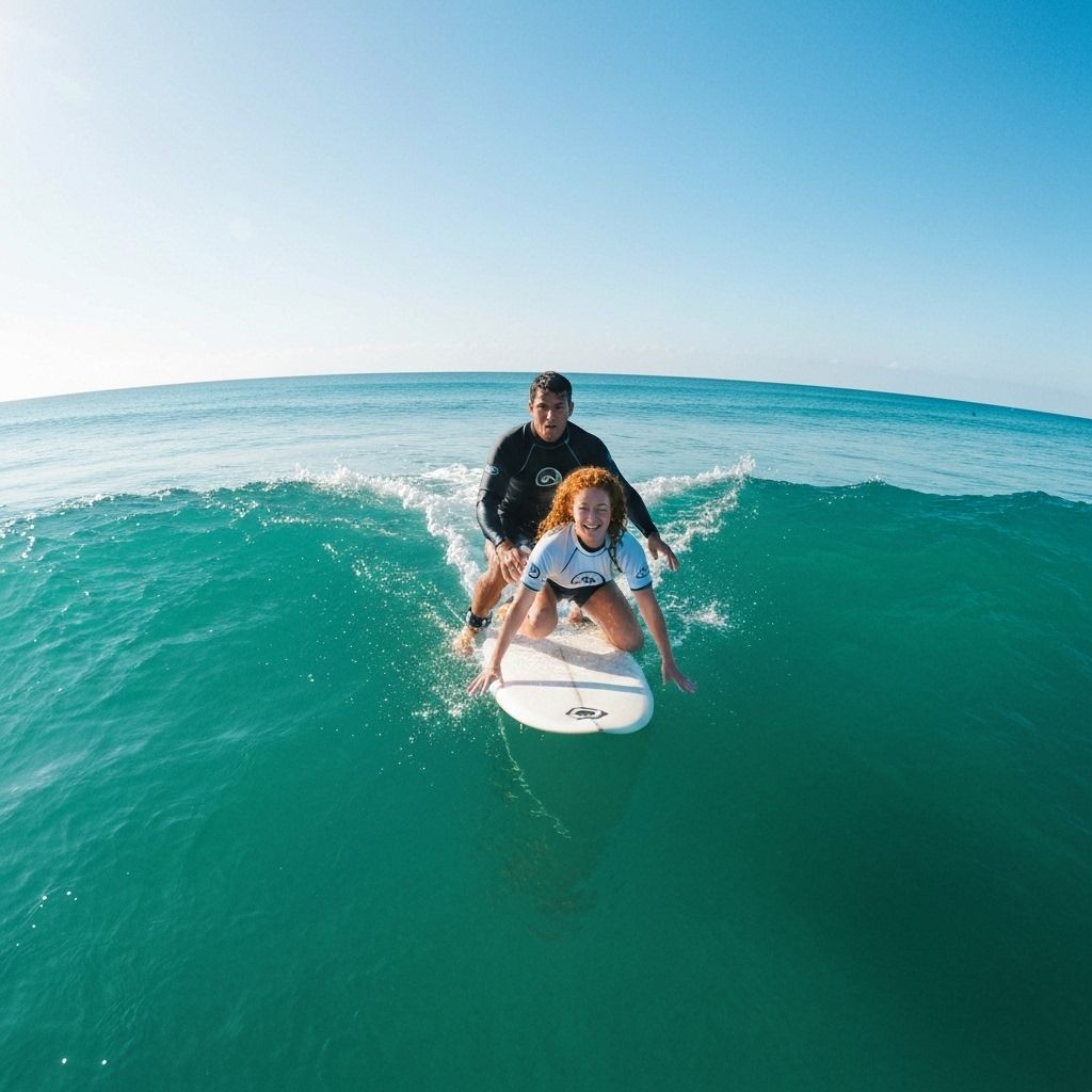Surf lesson in the ocean