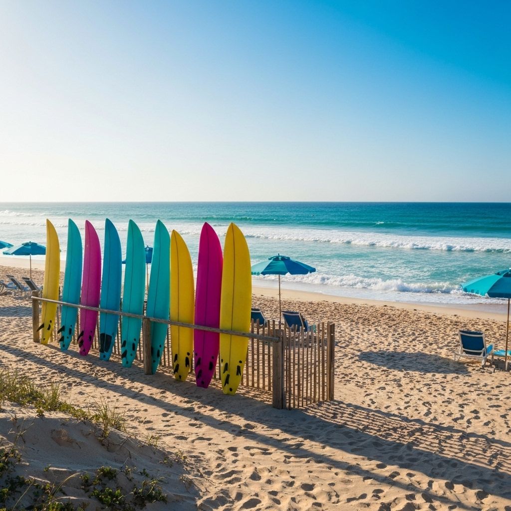 Colorful surfboards on beach